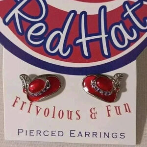 Red Hat Frivolous & Fun‎ Pierced Earrings Purple Stone And Silver Feather